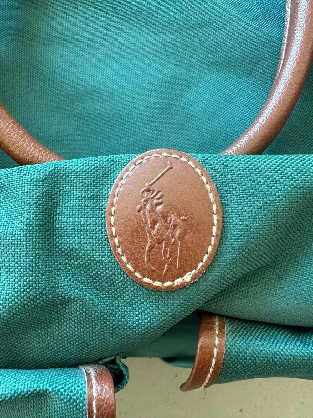 Polo Ralph Lauren Vintage Green Canvas and Leather Trim Travel Duffle Bag